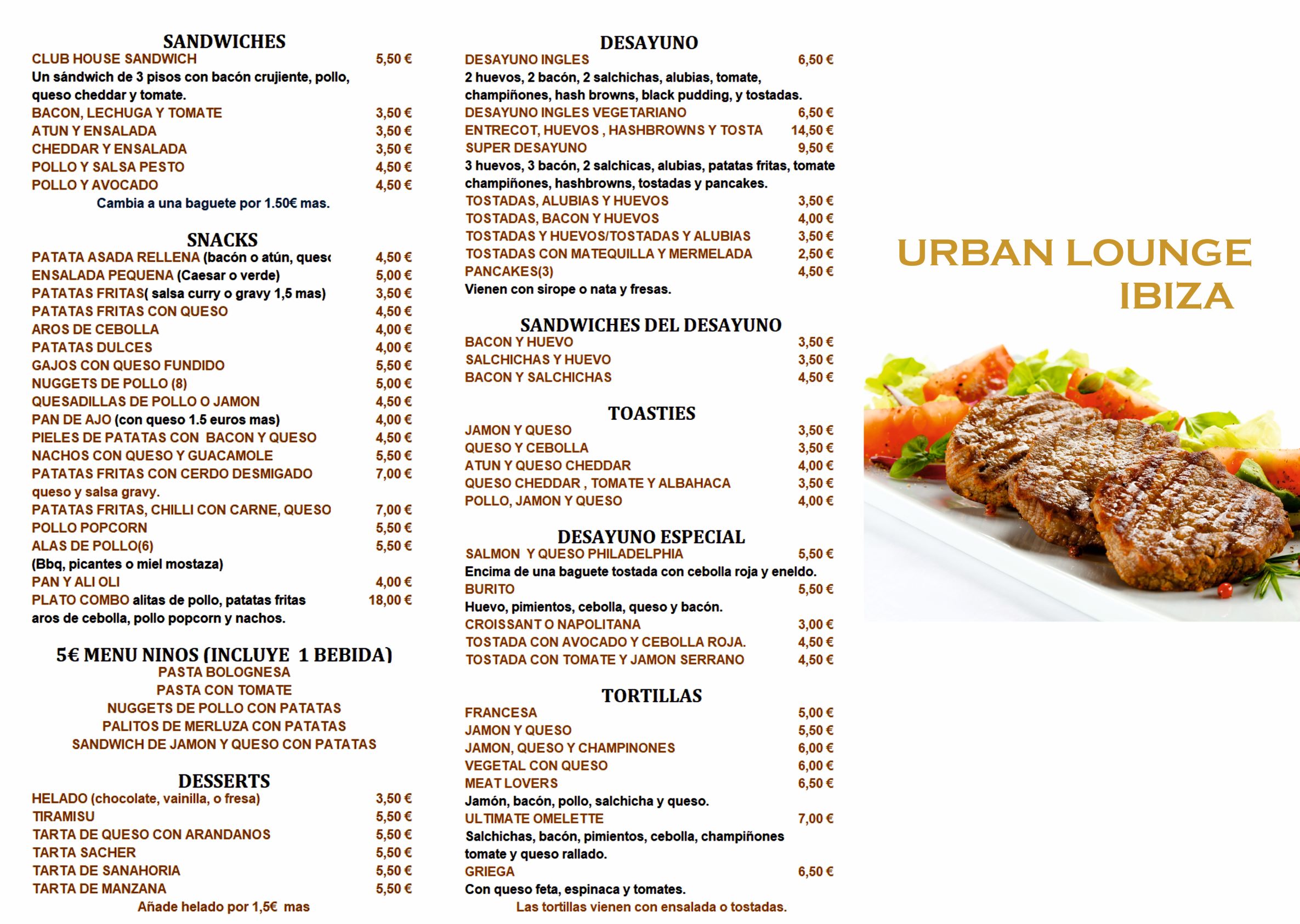 Carta de Urban Lounge Ibiza espanol — página 1